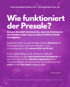 BTS TOUR 2026 BTS PRESALE INFORMATIONEN