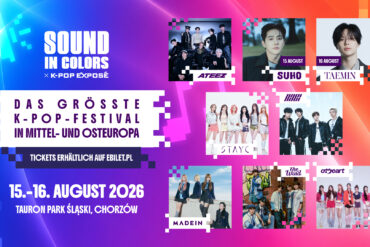 ATEEZ, TAEMIN, SUHO, iKON und STAYC live an einem Wochenende: Alle Infos zum Sound in Colors K-POP EXPOSÉ am 15. und 16. August 2026 in Chorzów, Polen.